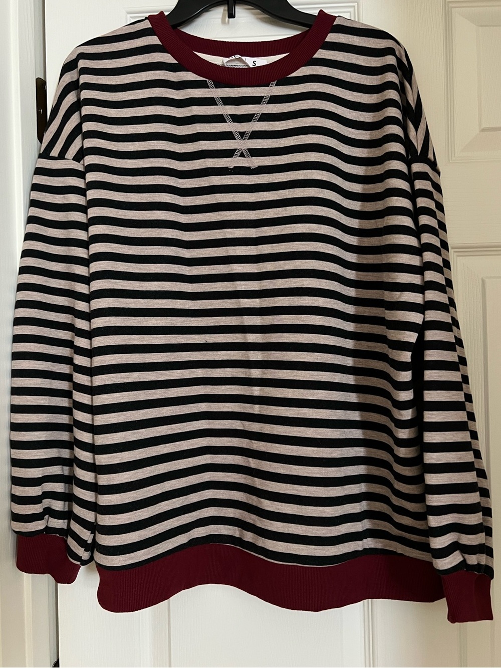 Striped Sweatshirt in Black, Cream and Maroon